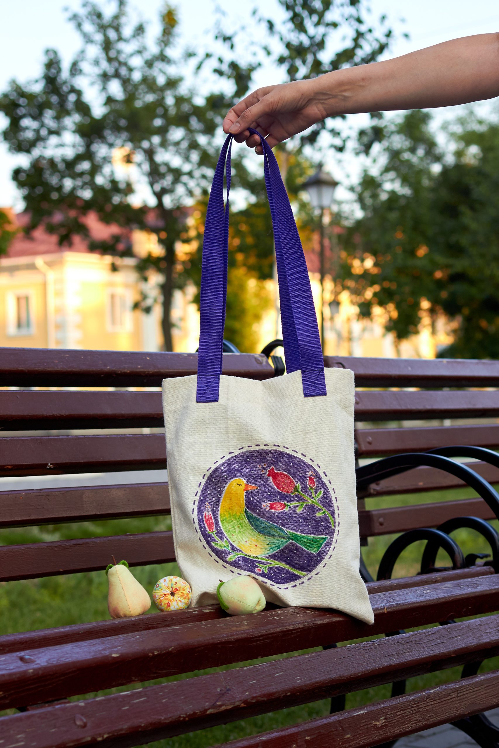 artistic-tote-bag-on-park-bench-with-fruit-2026-09-22-08-57-47-utc